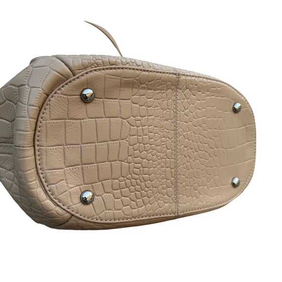 Crocodile-Embossed Genuine Leather Tote Bag Tan Multiple Pockets Zipper Closure - Picture 4 of 9